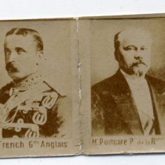 Second of four tiny photo prints in the souvenir matchbox. Portraits of Military leaders, General French and President Poincare. | From Janet Dammes' family archive.