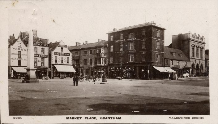 Postcard of Grantham Market Place, date perhaps 1910 | Janet Dammes' family album
