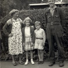 'Gladys, Frank, Geoff and cousin Janet, at Bottesford, 1957.' | Janet Dammes
