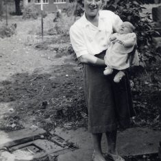 BOT177_057 Marston album2 18 Gladys and Janet in the garden at Riverside Cottage, 1957 | Janet Dammes