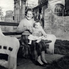 'In front of Riverside Cottage, Bottesford, April 1958, Gladys and Janet Marston.' | Janet Dammes