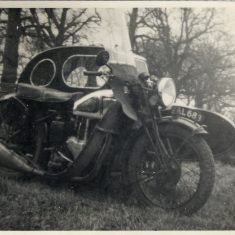 BOT177_061 Marston album2 22 'Frank Marston's 500 cc Velocette with chair attached, Feb 1958', taken at Flintham, Notts. | Janet Dammes