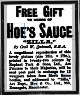 Hoe's Sauce advertiesement from the Manchester Evening News, March 1906. | British Newspaper Archive