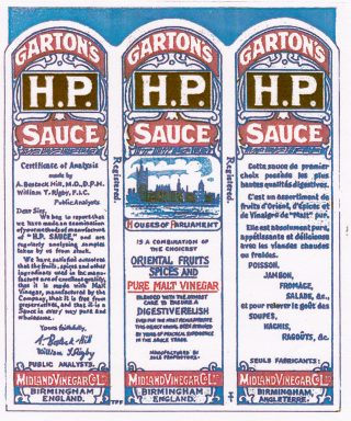 Labels tommyspackfillers_0003 Facsimile of Garton's H.P. Sauce bottle label from the First World War, bilingual in French and English. | tommyspackfillers.com