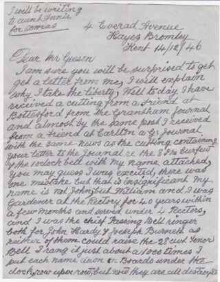 The first page of the earlier letter. | Bottesford Local History Archive
