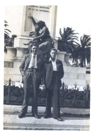 Philip Brewster shore leave Lisbon 1942/43 - Jardim Dom Luis Park standing by the General Marquez De SA Bandeira Statue | BCHP Archive