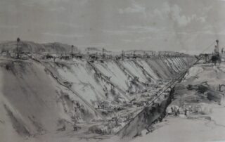 Bottesford for Belvoir - slide 8 Lithograph by John C. Bourne of the excavation of Tring Cutting on the London-Birmingham railway, 1837. | As shown in 'British Railways' by Arthur Elton, 1947.