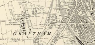 Bottesford for Belvoir - slide 17 From the 1883 Ordnance Survey map of Grantham, showing the 1850 Canal Wharf station of the Ambergate Railway and the 1852 line and station of of the Great Northern Railway. | Ordnance Survey 1883