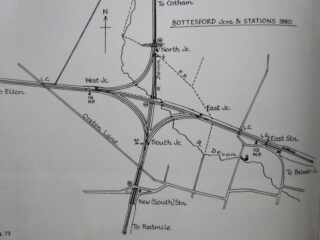Bottesford for Belvoir - slide 29 Sketch map from 1880 (surveyor unknown) of Bottesford junction constructed during building of the 'Joint' Line from Melton to Newark which opened in 1879. | Henshaw 2003, p.34