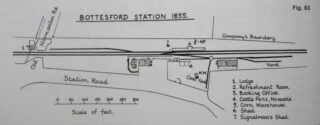 Bottesford for Belvoir - slide 34 An 1855 sketch plan of Bottesford station on the old Ambergate Railway.showing the layout of tracks and station buildings as they were at the opening of the line in 1850. | From Alfred Henshaw