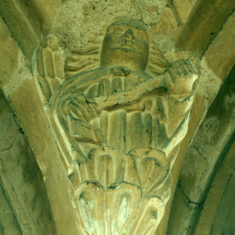 Carvings on the southern side of the clerestory are of angels that seem to be almost floating above the nave. They carry a scroll-like banner or a shield, which would once have been painted, the scroll perhaps with music, the shield with a coat of arms. | Neil Fortey