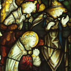 P1090932_03 Part of the Nativity window in the Lady Chapel - angels and worshippers at the birth of Christ. | Neil Fortey
